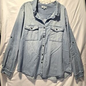 Grace & Lace Light Blue Denim Button Shirt Size XL
